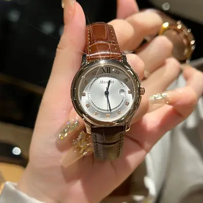 Women's Balloon Watch with Diamond Dial & Black Strap