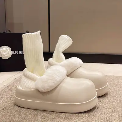 Winter Wool Slipper for Women 6cm Non-Slip Warm Home Wear