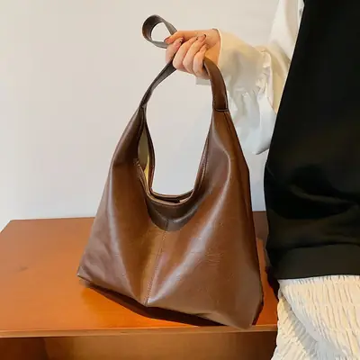 Brown Leather Shoulder Bag & Zipper Pouch Set