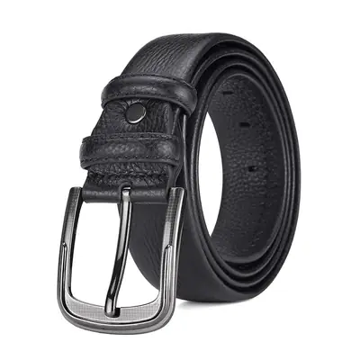 Men's Genuine Leather Belt with Hedge Litchi Pin Buckle