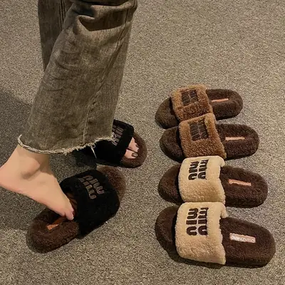Women Wool Slip-On Suede Slippers Winter Warm
