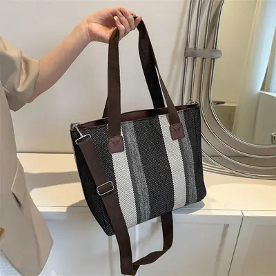 Women Striped Canvas Commuter Bag 2024 New