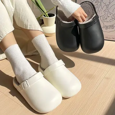 Women Fleece Lined Slip-On Mules Winter Warm