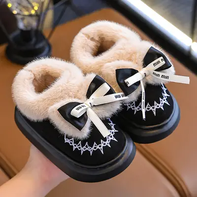 2024 New Children's Cotton Shoes Winter Feeling Dung Indoor and Outdoor Thickened Warm Mid-Big Children's Baby Cotton Slippers