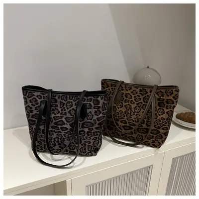 Women Leopard Print Shoulder Bag 2024 Autumn Winter Fashion Tote