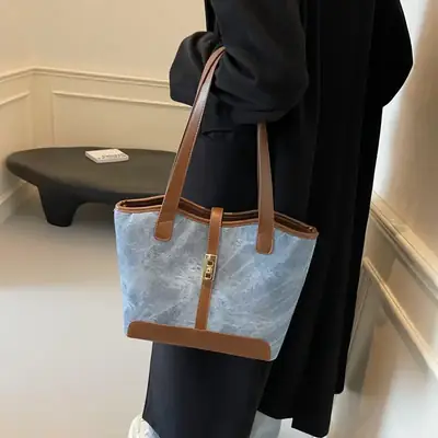2024 French Retro Contrast Tote Bag Shoulder Crossbody