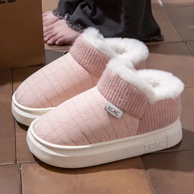 Cotton Slippers with Heel for Women's Winter Warm-keeping Couple's Wearing for Home Use Thick-soled Non-slip fleece-lined Shoe for Men