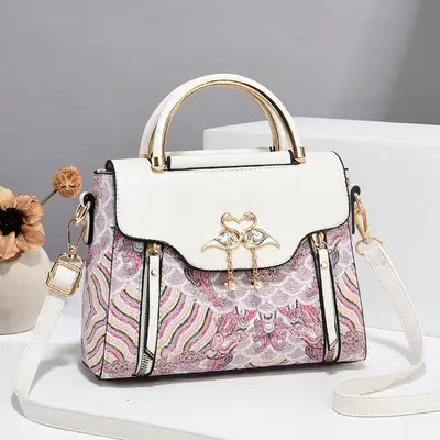 Luxury Black Floral Women's Shoulder Bag with Gold Clasp