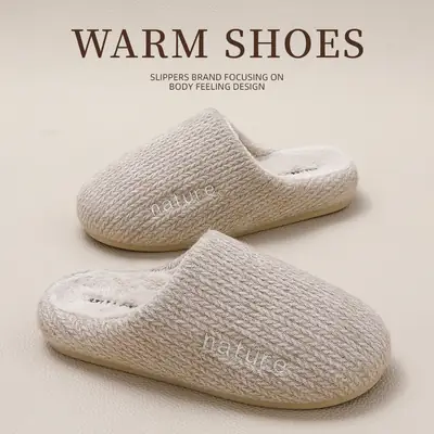 Baotou Japanese-Style Cotton Slippers, New Autumn and Winter Models, Indoor Home Warm Non-Slip Plush Slippers with a Soft Cushioning Feel for Women and Men in Winter