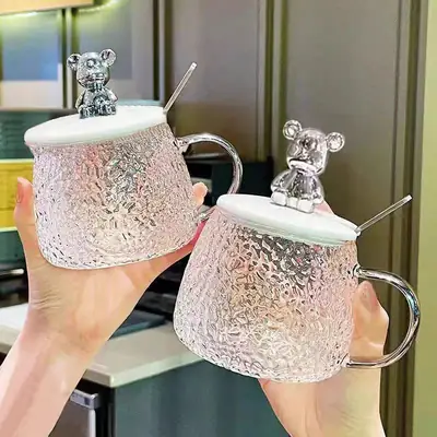 Glass Water Cup with Hammer Bear Top