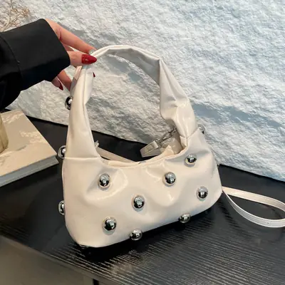 White Pearl Button Shoulder Bag for Women
