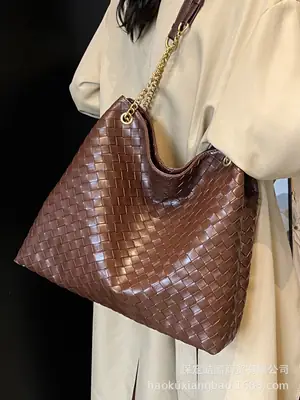 Women Woven Tote Bag Brown Large Capacity Shoulder Bag