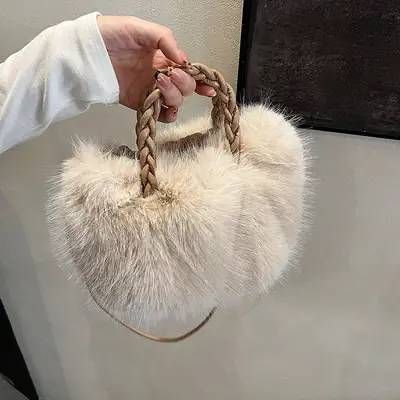 Women Furry Crossbody Bag Black 2023 Winter