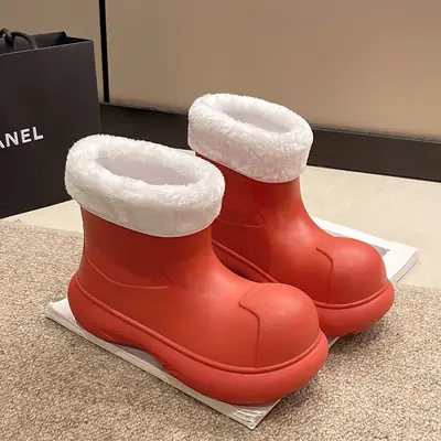 Winter Cotton-Padded Women's Rain Boots, Warm Rain Boots, Waterproof and Non-Slip Big-Toe Shoes, Internet Celebrity Women's Water Shoes with Velvet for Rainy Days to Wear Outside