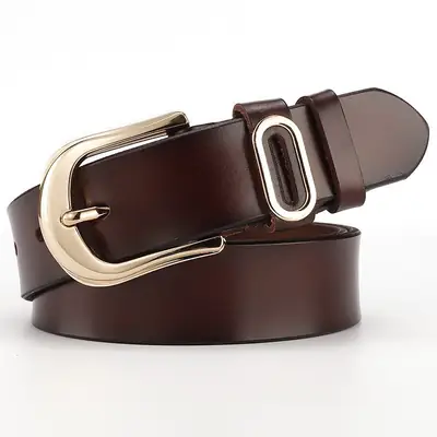 Ladies Leather Belt with Golden Buckle Wide Waist