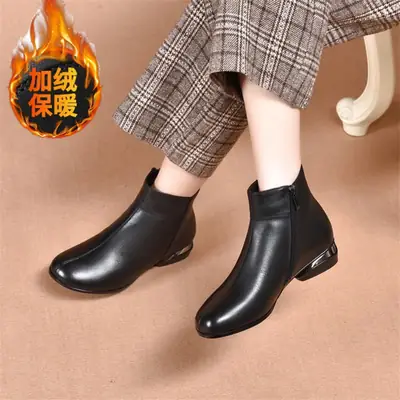 Women's Black Low Heel Boots Autumn Winter Non-slip