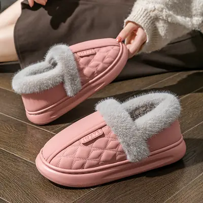 Women Winter Fleece Lined Waterproof Slippers Black