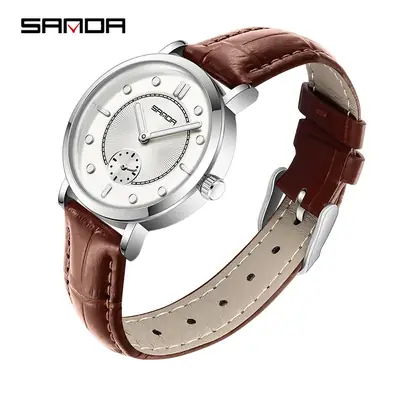 Women's Quartz Watch Black Leather Band Round Design