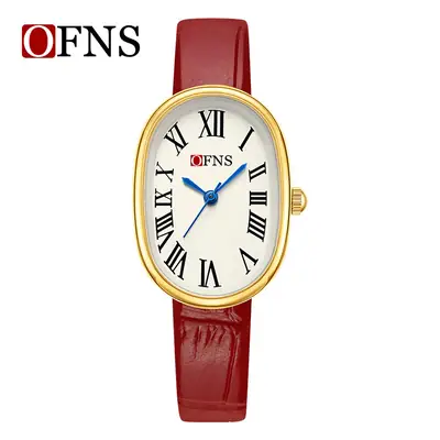 O'FSSN Luxury Black Leather Roman Dial Watch for Women