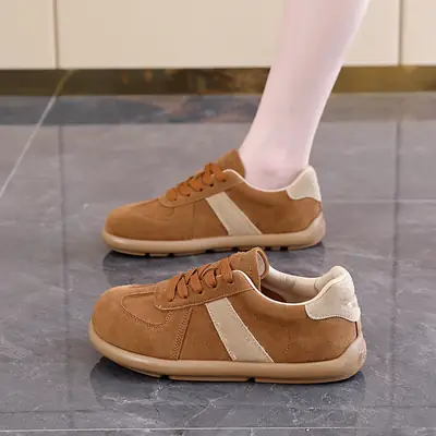 Women's Brown Suede Casual Training Shoes Flat Soled