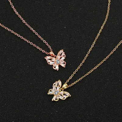 Butterfly Zircon Pendant Necklace Gold Rose Gold