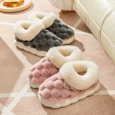 Pink Moon Shaped Women's Winter Slippers Thick Non-Slip