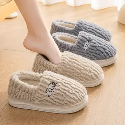 Women Winter Cotton Slippers with Heel 2025 Warm Fleece Lined