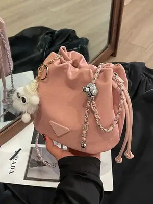 Women's Blue Chain Shoulder Bag with Flower Decor