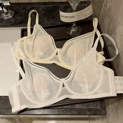 Black Ultra-Thin Gauze Round Cup Bra for Women Large