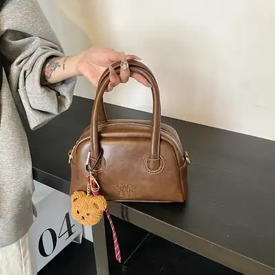 Korean Women's Brown Leather Shoulder Crossbody Bag 2024