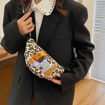 Women's Dumpling Crossbody Bag with Leopard Print