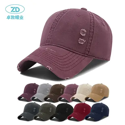 Black Distressed Cotton Baseball Cap for Men