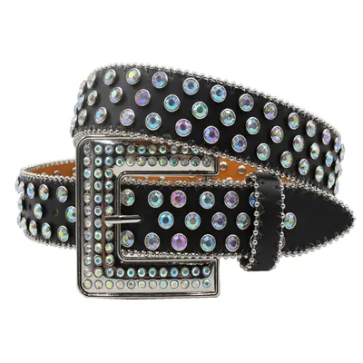Black Rhinestone Square Buckle Belt for Women