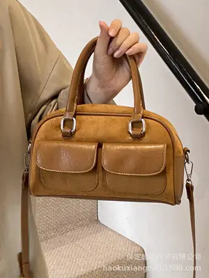 Women Retro Frosted Shoulder Bag Brown 2024