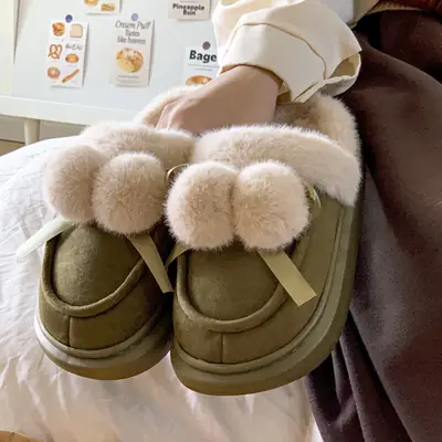 Cotton Slippers Women's Autumn and Winter 2024 New Indoor Home Thick Bottom Warm Wool Plush Slippers Women's Outer Wear Non-slip