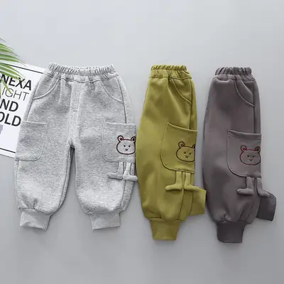Gray Fleece Lined Pants for Boys Girls 2024