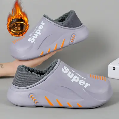 Winter cotton slippers men's bag with home waterproof fleece-lined bread cotton shoes boys wear office warm snow boots