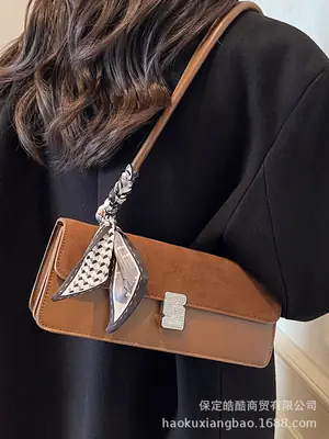 Women's Brown Suede Crossbody Bag with Gold Clasp