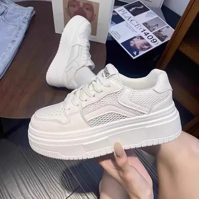 2025 White Platform Women's Sneakers Thick Soled