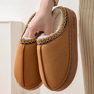 Cross-border foreign trade suede lace EVA soles indoor and outdoor home wood floor warm cotton slippers for men and women couples