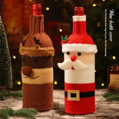 Christmas Wine Bottle Cover Red Knitted Snowman Design