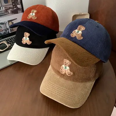 Women Cute Bear Cap Winter 2026 Corduroy
