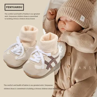 Winter Newborn Baby Shoes and Socks Infant Little Baby Cotton Shoes Autumn and Winter Newborn Shoes Warm fleece-lined Soft Sole Shoes