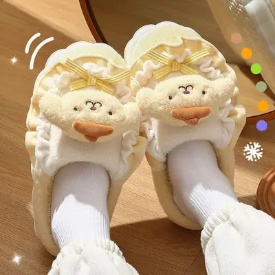 Cute pudding dog cotton slippers women autumn and winter new thick bottom student home dormitory non-slip warm cotton slippers