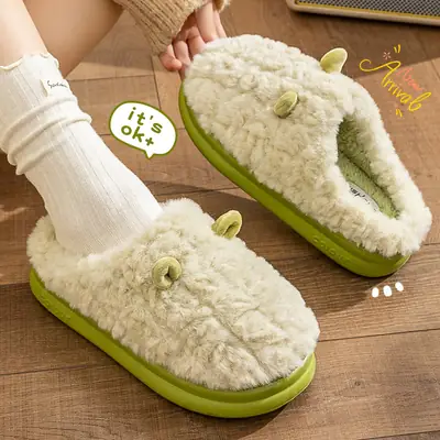Cotton Slippers for Women 2026 New Autumn and Winter Home Indoor Warm Shoes Thick-Soled Couples Men's Plush Slippers
