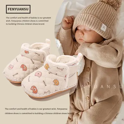 Baby Snow Boots, Infant Cotton Shoes, Soft-Soled Toddler Shoes, Fleece-Lined Shoes for Infants and Toddlers Aged 1 to 3, Thickened and Warm for Autumn and Winter