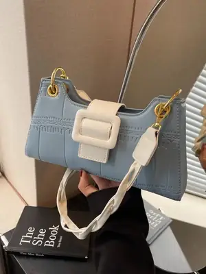 Women's White One-Shoulder Stone Pattern Handbag