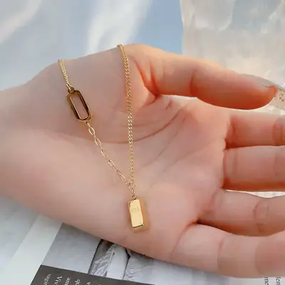 Gold Rectangular Necklace for Women with Sense Brand