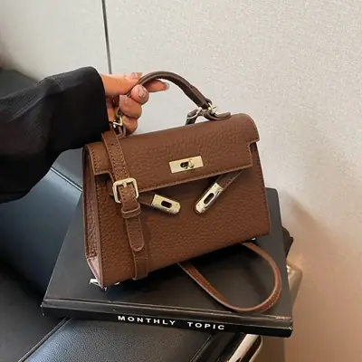 Women's Brown Textured Square Shoulder Bag 2024