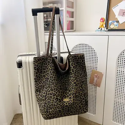 Leopard Canvas Shoulder Bag Women 2024 College Style